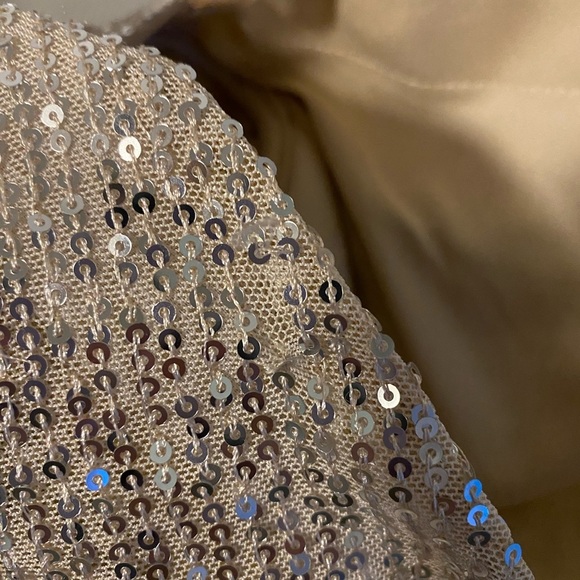 NWT Mac Duggal Silver Sequin Ruffle Hem High Slit Maxi Dress Size 8 - Picture 11 of 12